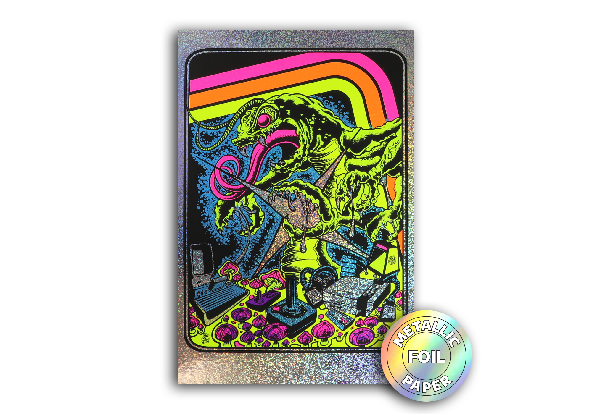 Centipede Attack Metallic Foil Blacklight Micro Poster