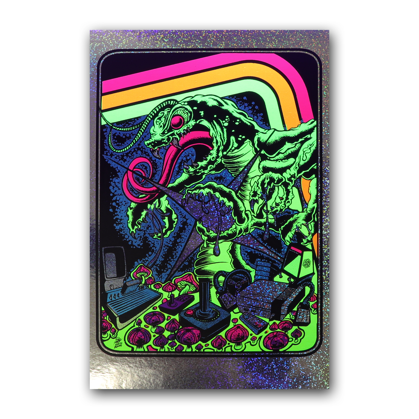 Centipede Attack Metallic Foil Blacklight Micro Poster