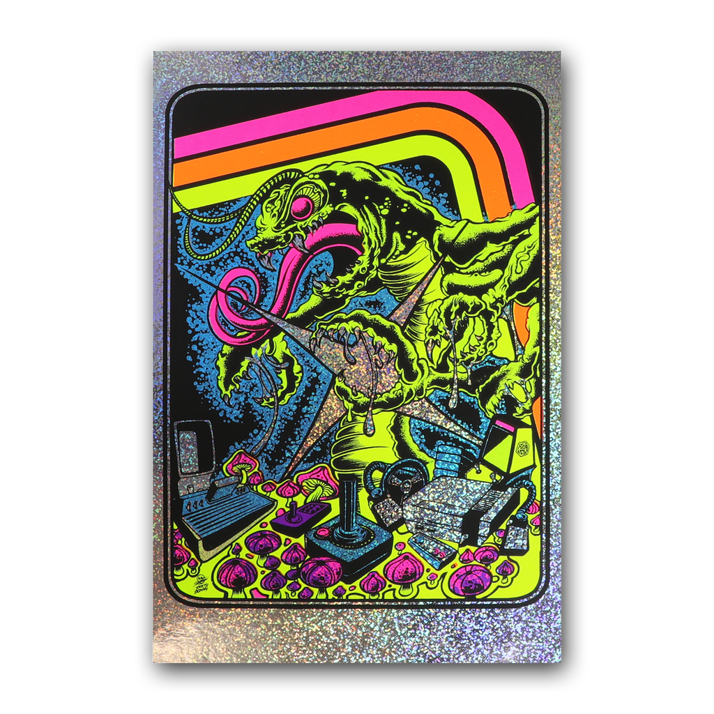 Centipede Attack Metallic Foil Blacklight Micro Poster